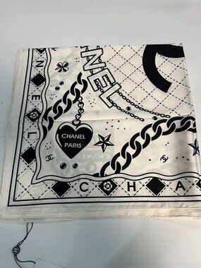 Chanel White CC Logo Silk Scarf 90cm